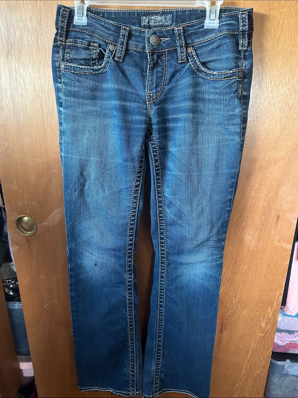 Silver Jeans Dark Blue Bootcut Denim with Faded Whiskering